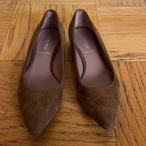 Miu Miu Pointed Toe Brown Suede Ballet Flats - 38.5 - Picture 7 of 7